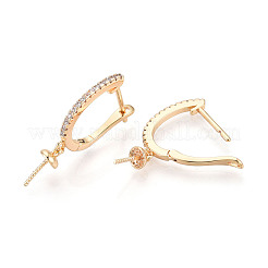 Brass Micro Pave Clear Cubic Zirconia Arch Hoop Earring Findings&nbsp;KK-T076-82G