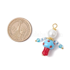 3Pcs 3 Colors Glass Seed Beaded Mushroom Human Pendants&nbsp;PALLOY-MZ00825