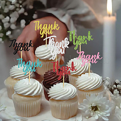 Paper & Glitter Sequins Cake Toppers with Bamboo Stick&nbsp;DIY-WH20087-003