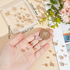 12 Pairs 2 Style Diamond Shape Brass with Cubic Zirconia Stud Earring Findings&nbsp;KK-BBC0012-72