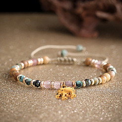 Adjustable Natural Picture Jasper & African Turquoise(Jasper) & Strawberry Quartz Beads Braided Bead Bracelets&nbsp;SX3776