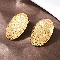 304 Stainless Steel Hammered Oval Stud Earrings&nbsp;EJEW-I320-21G-03