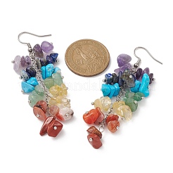 Natural & Synthetic Mixed Gemstone Chips Beaded Candy Cane Dangle Earrings&nbsp;EJEW-JE05368
