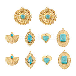 10Pcs 5 Styles Bohemian Style 304 Stainless Steel with Synthetic Turquoise Pendants&nbsp;STAS-TA0006-21