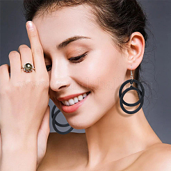 6 Pairs 6 Colors Wood Double Ring Dangle Earrings with Iron Pins for Women&nbsp;EJEW-FI0002-38