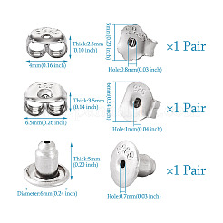 3 Pairs 3 Style Rhodium Plated Sterling Silver Friction Ear Nuts&nbsp;STER-TA0001-09