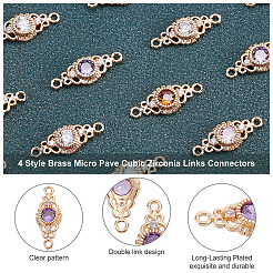 24Pcs 4 Style Brass Micro Pave Cubic Zirconia Links Connectors&nbsp;KK-PH0002-38