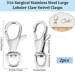 2Pcs Polished 316 Surgical Stainless Steel Large Lobster Claw Swivel Clasps&nbsp;STAS-BBC0005-91