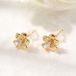 Brass Micro Pave Clear Cubic Zirconia Flower Stud Earrings&nbsp;EJEW-C158-17A-G