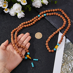 1Pc Bodhi & Synthetic Turquoise Beaded Mala Necklaces&nbsp;NJEW-DC0001-21