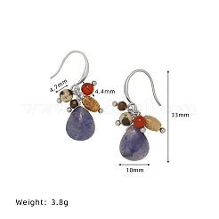 Teardrop 304 Stainless Steel & Blue Aventurine Dangle Earrings&nbsp;FS-WG432C7-02