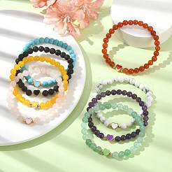 Natural & Synthetic Gemstone Round Beaded Stretch Bracelets&nbsp;BJEW-JB09881