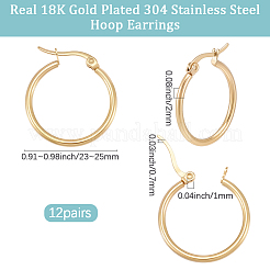 12 Pairs 304 Stainless Steel Hoop Earrings&nbsp;EJEW-BBC0002-38A