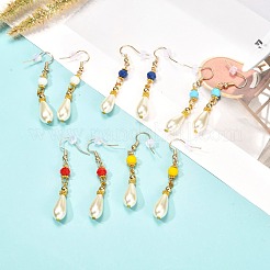 Teardrop Glass Pearl Beads Dangle Earrings with Glass Beads&nbsp;EJEW-JE04619