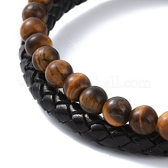 Natural Mixed Gemstone Beaded & Microfiber Leather Cord Double Layer Multi-strand Bracelet&nbsp;BJEW-G658-04P