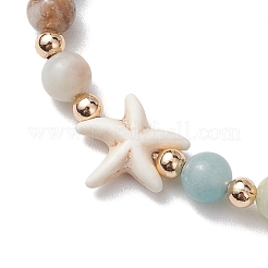 Natural Flower Amazonite Round Beaded Braided Bead Bracelets&nbsp;BJEW-JB10692-01