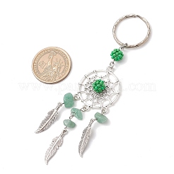 Woven Net/Web with Feather Alloy & Mixed Gemstone & Glass Seed Keychains&nbsp;KEYC-MZ00041