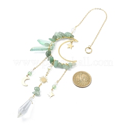 Natural Green Aventurine Chips & Brass Moon Pendant Decorations&nbsp;HJEW-TA00066-02