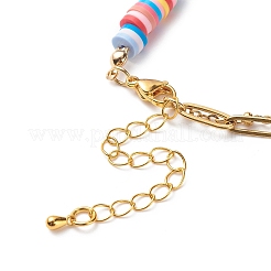Natural Pearl & Polymer Clay Beaded Bracelet with 304 Stainless Steel Paperclip Chains for Women&nbsp;BJEW-JB08844