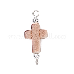 Spray Painted Synthetic Turquoise & Electroplate Non-magnetic Synthetic Hematite Connector Charms&nbsp;PALLOY-JF04311-01