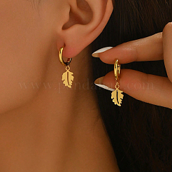 Elegant Stainless Steel Leaf Hoop Earrings&nbsp;ZF9434