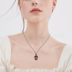 2Pcs 2 Colors Acorn Wood Locket Pendant Necklace with Wax Cords&nbsp;NJEW-CA0001-13