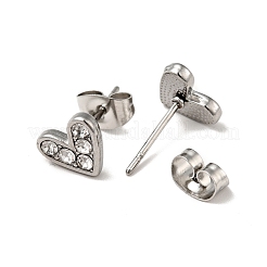 Heart 304 Stainless Steel Rhinestone Stud Earrings&nbsp;EJEW-A081-15P-02