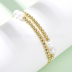 Brass & ABS Imitation Pearl Round Beaded Adjustable Slider Necklaces&nbsp;BJEW-H209-02G