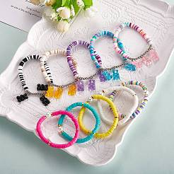 Polymer Clay Heishi Beads Stretch Charm Bracelets&nbsp;BJEW-SZ0001-33