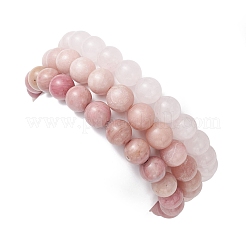 3Pcs Round Natural Rose Quartz & Rhodochrosite & Pink Opal & Pearl Beaded Stackable Stretch Bracelets Sets&nbsp;BJEW-JB12995