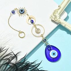 Blue Teardrop with Evil Eye Lampwork Pendant Decorations&nbsp;HJEW-JM01564