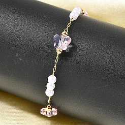 Brass & Glass Link Chain Bracelets for Women&nbsp;BJEW-F517-02G-01
