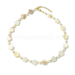 Electroplated Natural Freshwater Shell Flower and Shell Pearl Beaded Necklaces for Women&nbsp;NJEW-JN06209