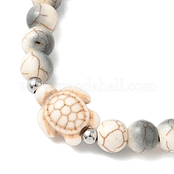 Baking Paint Synthetic Turquoise Round & Tortoise Beads Stretch Bracelets for Men Women&nbsp;BJEW-JB12340-02