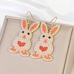Easter Zinc Alloy & Plastic Imitation Pearl Rabbit Dangle Earrings&nbsp;FS-WG041E6-01