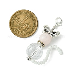 Cat Shape Natural Rose Quartz & Glass Pendant Decorations&nbsp;HJEW-TA00197