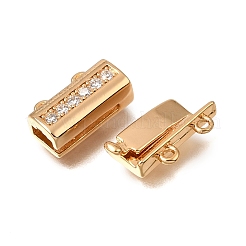 4-Hole Brass Micro Pave Clear Cubic Zirconia Box Clasps&nbsp;CU-CBA4292-863G