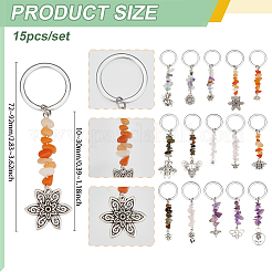 15Pcs Natural Gemstone & Alloy Keychain&nbsp;KEYC-PH01555