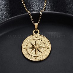 Compass 304 Stainless Steel Pendant Necklaces&nbsp;NJEW-M096-19G