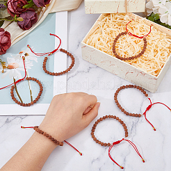 6Pcs Round Natural Rudraksha Beaded Braided Bead Bracelets&nbsp;BJEW-DC00021