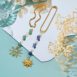 4Pcs 4 Styles Glass & Alloy & Natural Rose Quartz & Green Aventurine & Blue Spot Jasper Sun Pendant Decoration&nbsp;HJEW-FH00168