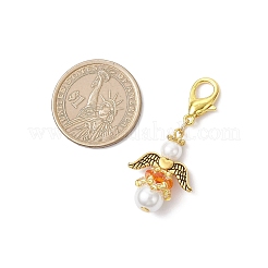 8Pcs Angel Glass Pearl & Glass Pendant Decorations&nbsp;HJEW-MZ00384