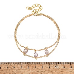 Brass Cable Chains & Rice Natural Cultured Freshwater Pearl Double Layers Bracelets for Women&nbsp;BJEW-JB14135-01
