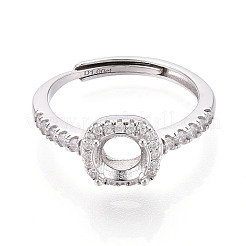 Rhodium Plated 925 Sterling Silver Micro Pave Cubic Zirconia Engagement Solitaire Adjustable Ring Settings&nbsp;STER-T008-13P