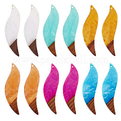 12Pcs 6 Colors Transparent Resin & Walnut Wood Big Pendants&nbsp;RESI-TA0003-44