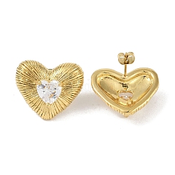 Heart 304 Stainless Steel Clear Cubic Zirconia Stud Earring for Women&nbsp;EJEW-Z047-05G-02