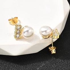 Round Brass Micro Pave Clear Cubic Zirconia Stud Earrings&nbsp;EJEW-A135-30G