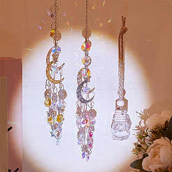 2Pcs 2 Styles Moon Glass & Alloy Hanging Suncatchers&nbsp;AJEW-NB0008-74