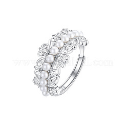 Brass & Imitation Pearl Cuff Open Rings for Women&nbsp;WGE0FB6-01