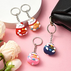 4Pcs PVC Cartoon Lucky Cat Doll Pendant Keychain&nbsp;KEYC-YW0001-10